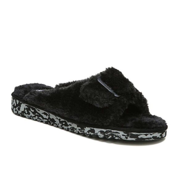 Dr. Scholl's Staycay OG Faux Fur Slide Slipper size 7 in Black- NEW - Picture 1 of 13